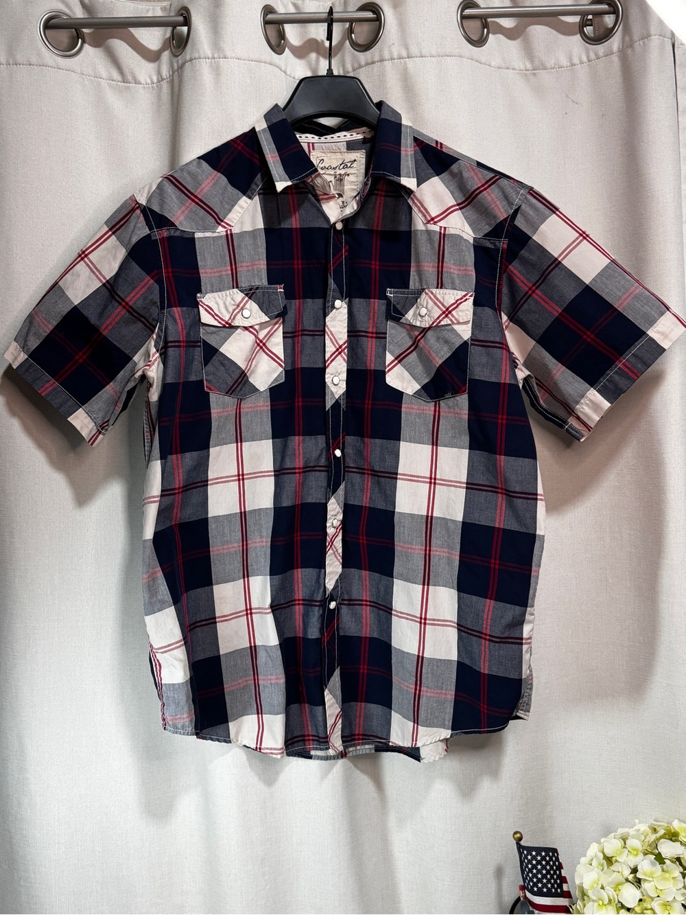 Coastal Men's XL Short Sleeve Snap Button Front Plaid Shirt Western-Country
